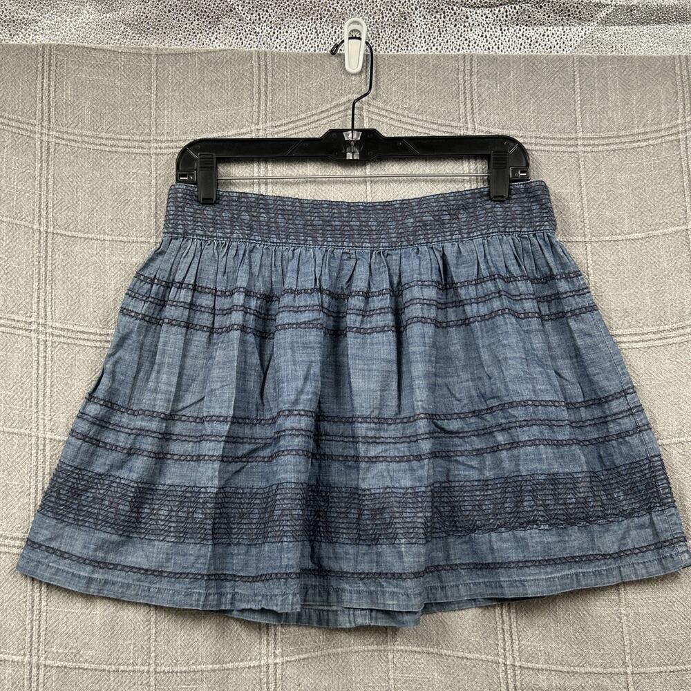 NWT American Eagle Skirt Women's 8 Blue Embroidered Stripes Smocked Waist Mini